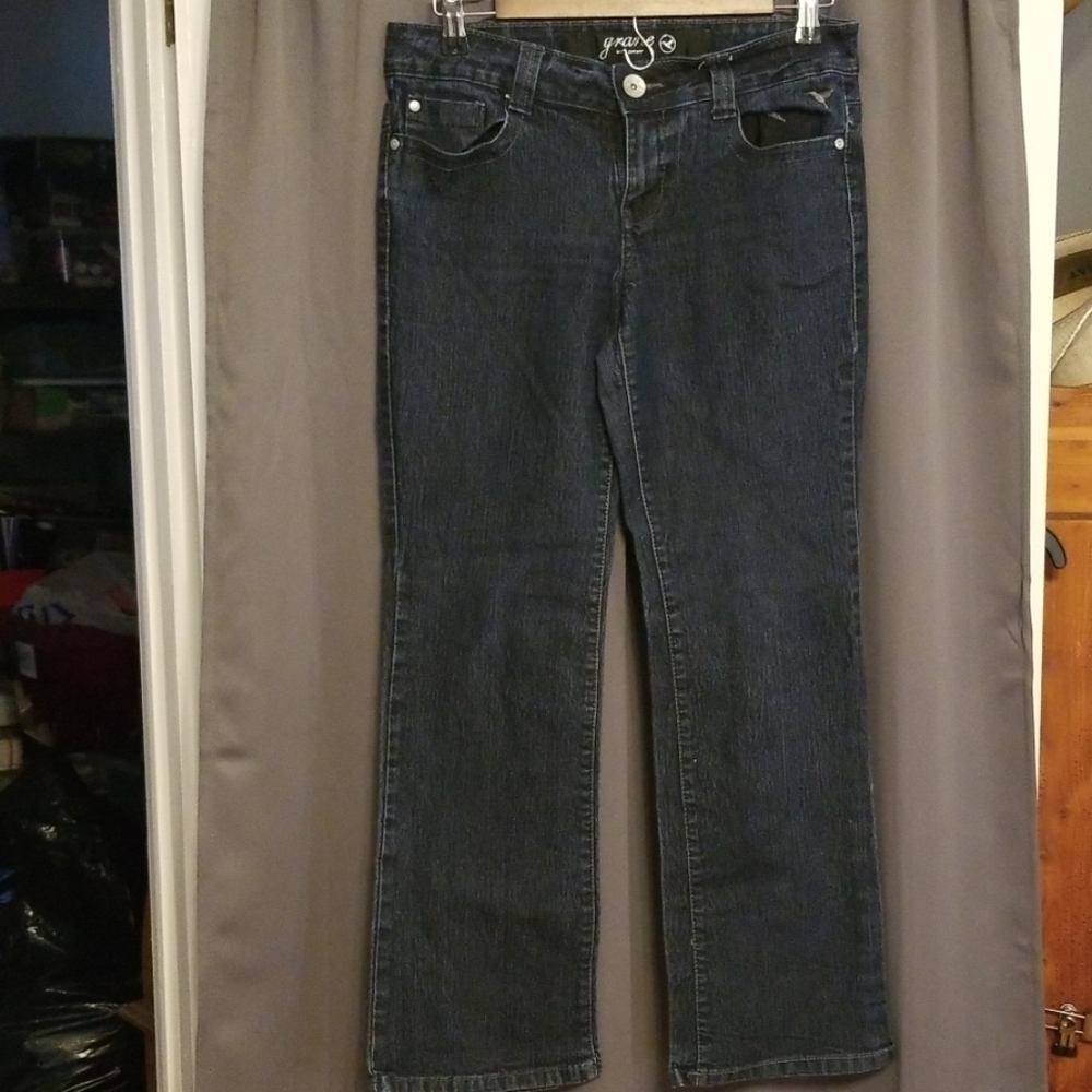 Grane Women's/Juniors Jeans Darker Wash Embroidered Pockets Size 9 Short GUC
